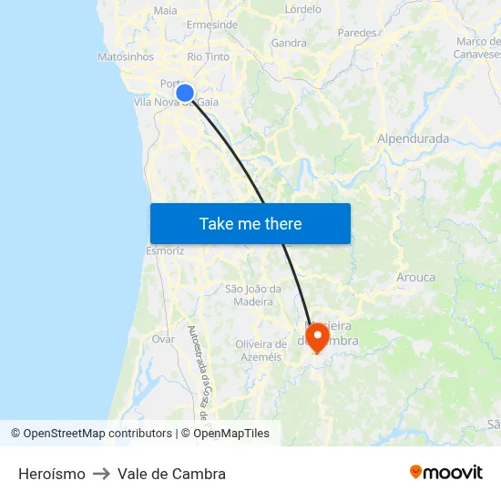 Heroísmo to Vale de Cambra map