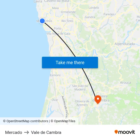 Mercado to Vale de Cambra map