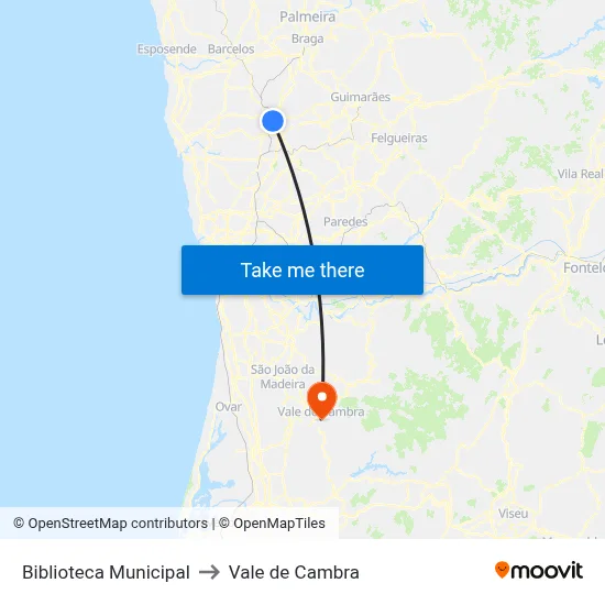 Biblioteca Municipal to Vale de Cambra map