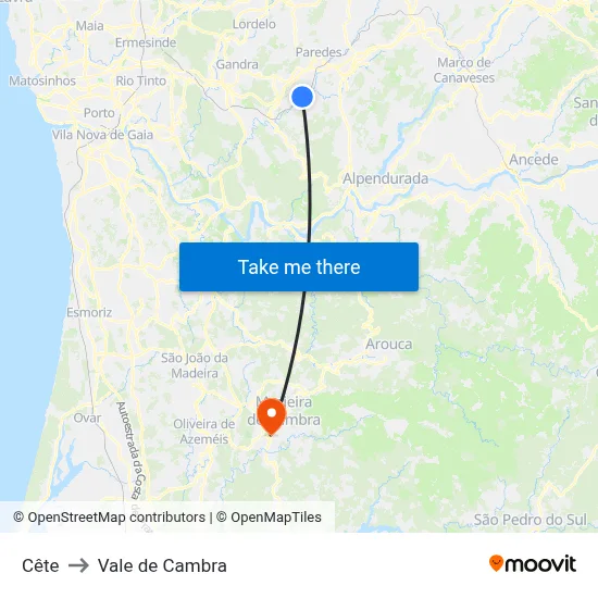 Cête to Vale de Cambra map