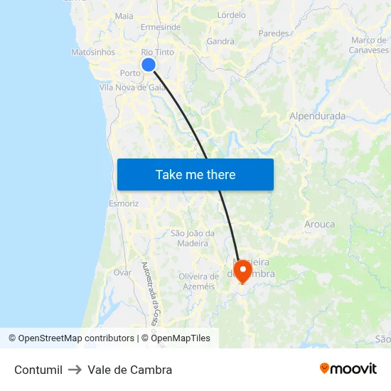Contumil to Vale de Cambra map