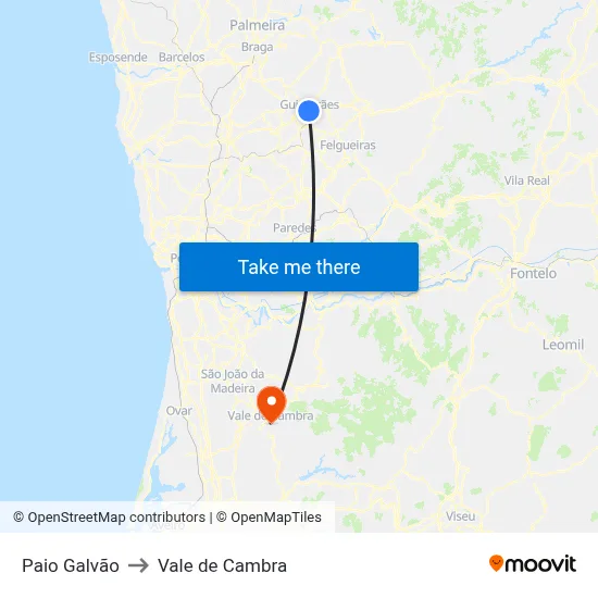Paio Galvão to Vale de Cambra map