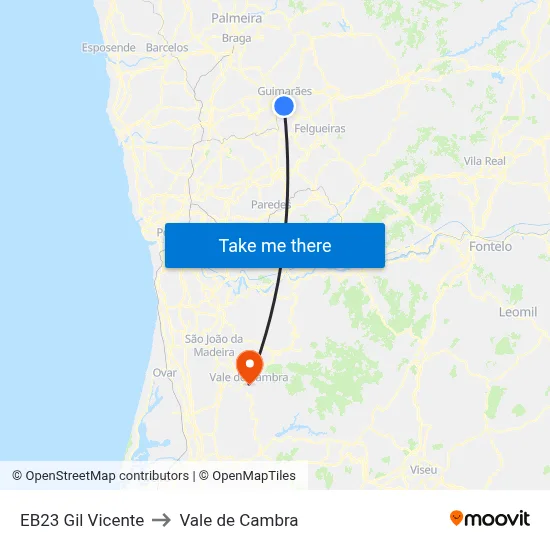 EB23 Gil Vicente to Vale de Cambra map