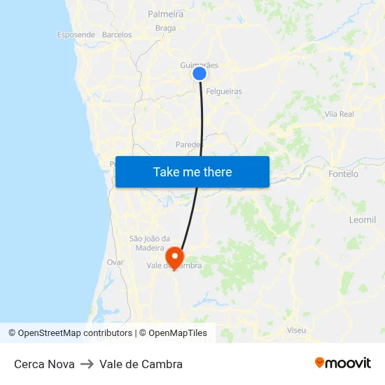 Cerca Nova to Vale de Cambra map