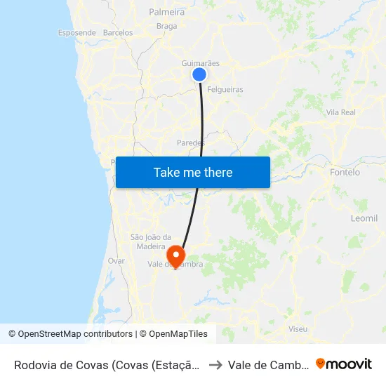 Rodovia de Covas (Covas (Estação)) to Vale de Cambra map