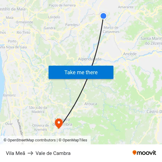 Vila Meã to Vale de Cambra map