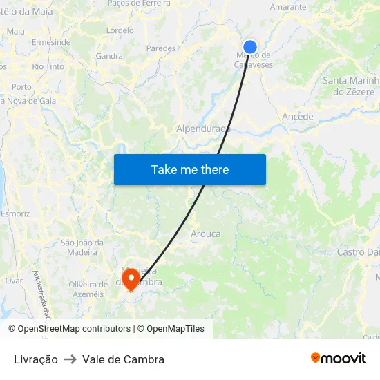 Livração to Vale de Cambra map