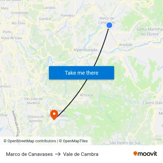 Marco de Canavases to Vale de Cambra map