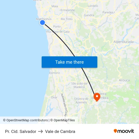 Pr. Cid. Salvador to Vale de Cambra map