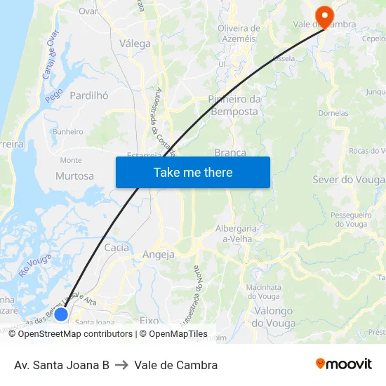 Av. Santa Joana B to Vale de Cambra map