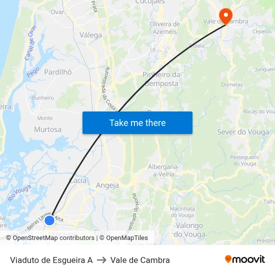 Viaduto de Esgueira A to Vale de Cambra map