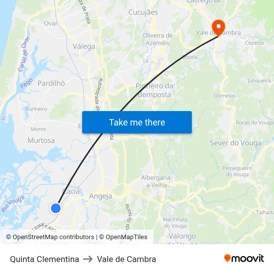 Quinta Clementina to Vale de Cambra map