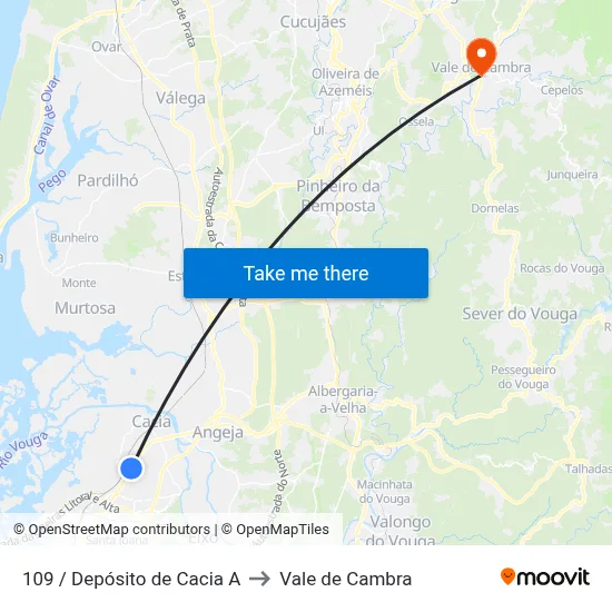 109 / Depósito de Cacia A to Vale de Cambra map
