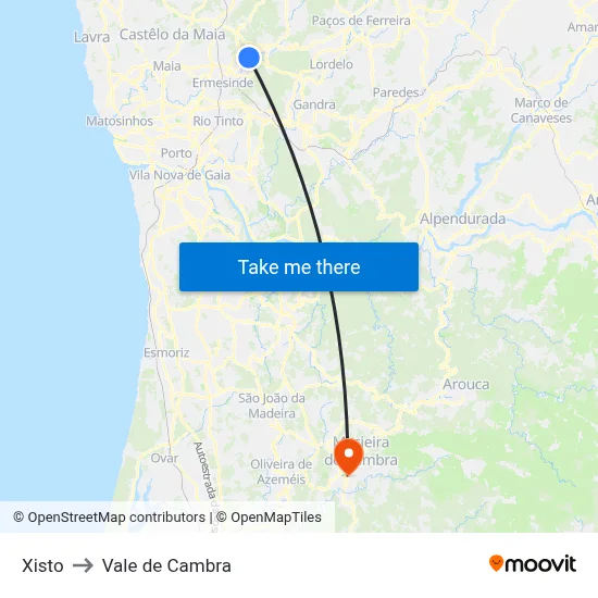 Xisto to Vale de Cambra map