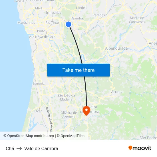 Chã to Vale de Cambra map