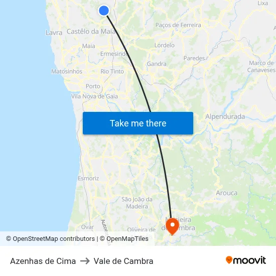 Azenhas de Cima to Vale de Cambra map