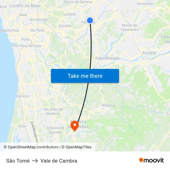 São Tomé to Vale de Cambra map