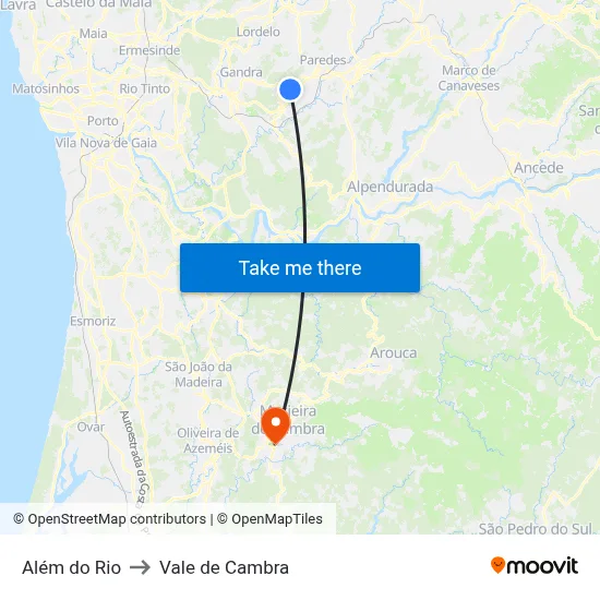 Além do Rio to Vale de Cambra map