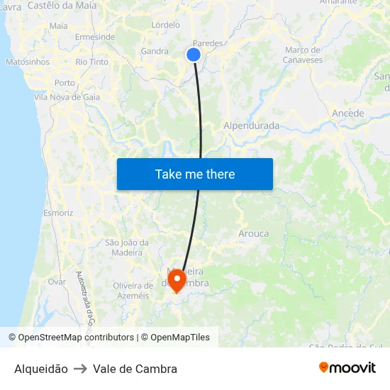Alqueidão to Vale de Cambra map