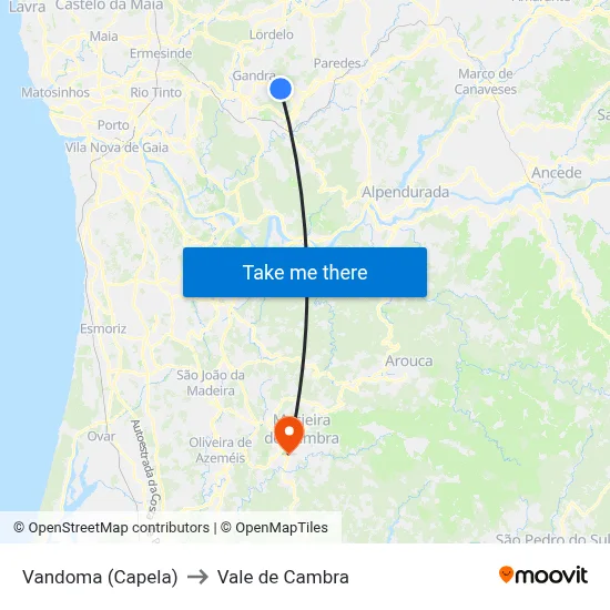 Vandoma (Capela) to Vale de Cambra map