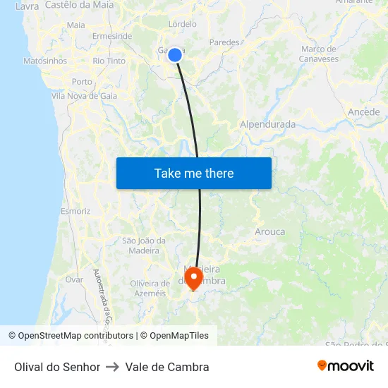 Olival do Senhor to Vale de Cambra map