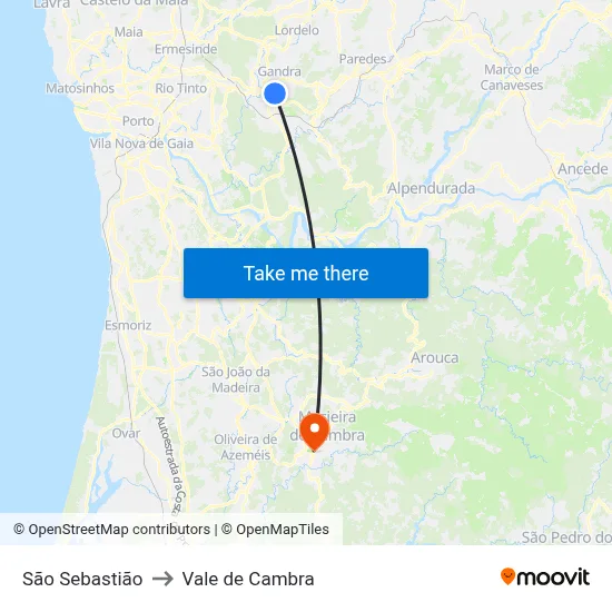 São Sebastião to Vale de Cambra map