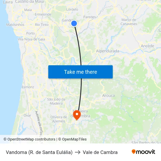 Vandoma (R. de Santa Eulália) to Vale de Cambra map