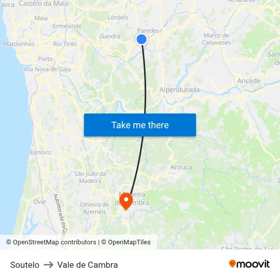 Soutelo to Vale de Cambra map