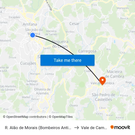 R. Alão de Morais (Bombeiros Antigos) to Vale de Cambra map