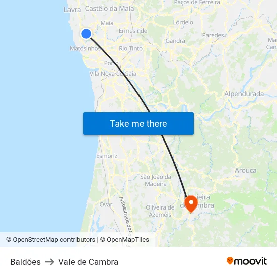 Baldões to Vale de Cambra map
