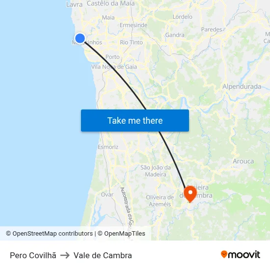 Pero Covilhã to Vale de Cambra map