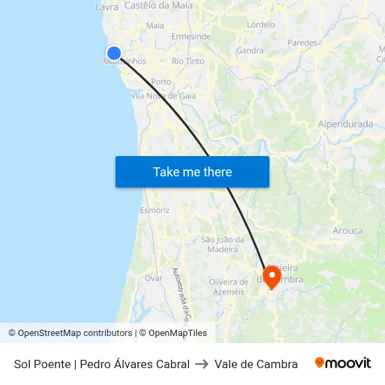 Sol Poente | Pedro Álvares Cabral to Vale de Cambra map