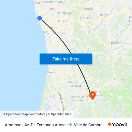 Amorosa | Av. Dr. Fernando Aroso to Vale de Cambra map