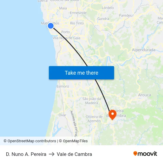 D. Nuno A. Pereira to Vale de Cambra map