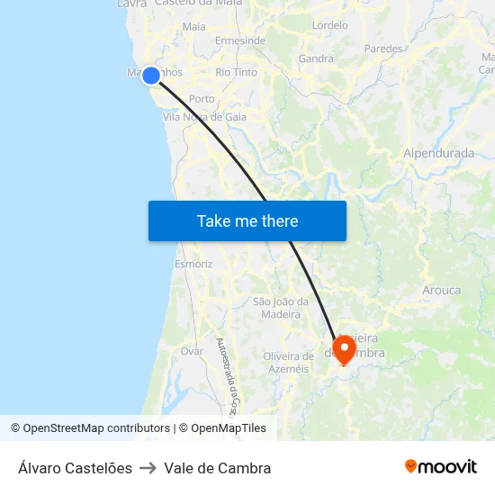 Álvaro Castelões to Vale de Cambra map