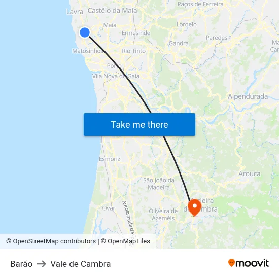 Barão to Vale de Cambra map