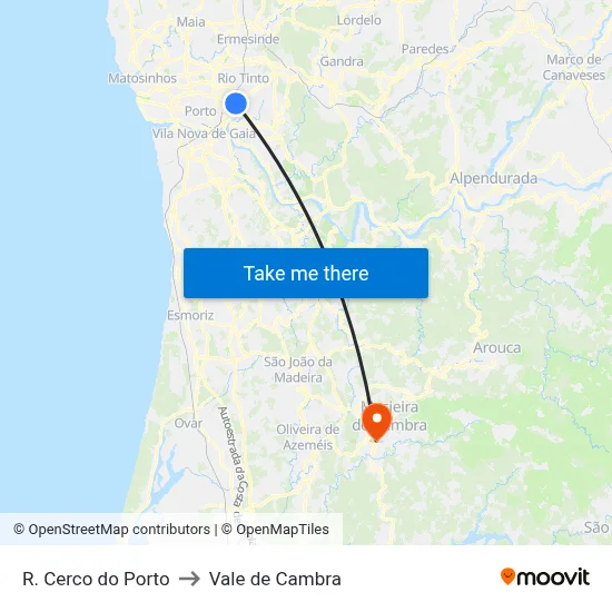 R. Cerco do Porto to Vale de Cambra map