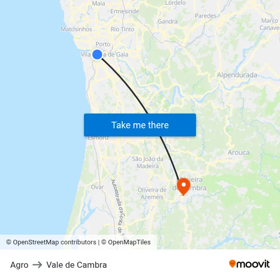 Agro to Vale de Cambra map