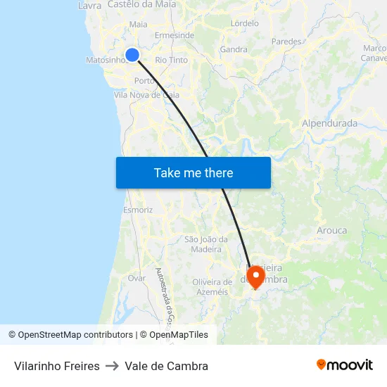 Vilarinho Freires to Vale de Cambra map