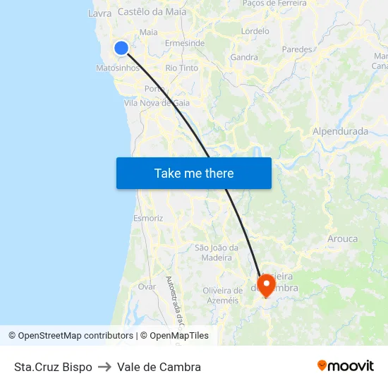 Sta.Cruz Bispo to Vale de Cambra map