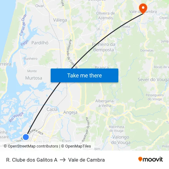 R. Clube dos Galitos A to Vale de Cambra map