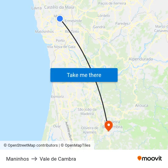 Maninhos to Vale de Cambra map