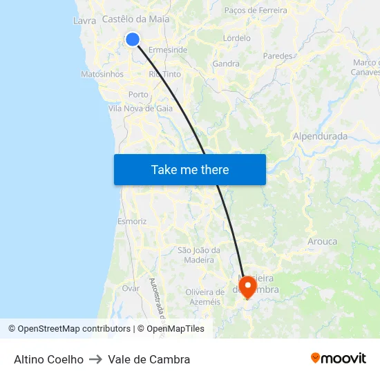 Altino Coelho to Vale de Cambra map