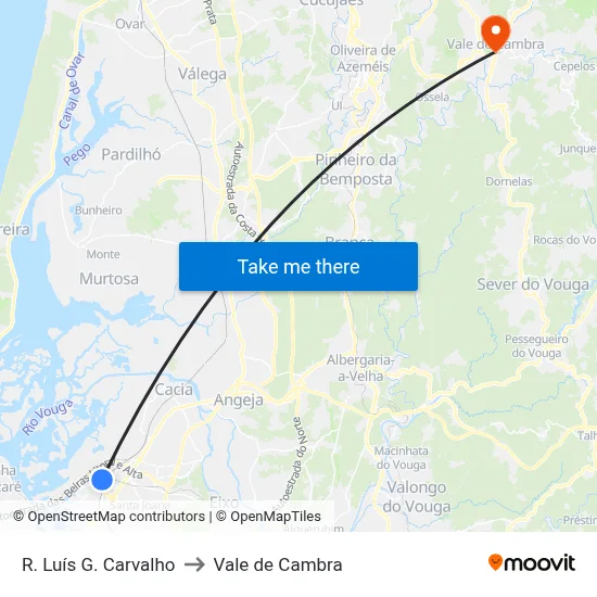 R. Luís G. Carvalho to Vale de Cambra map