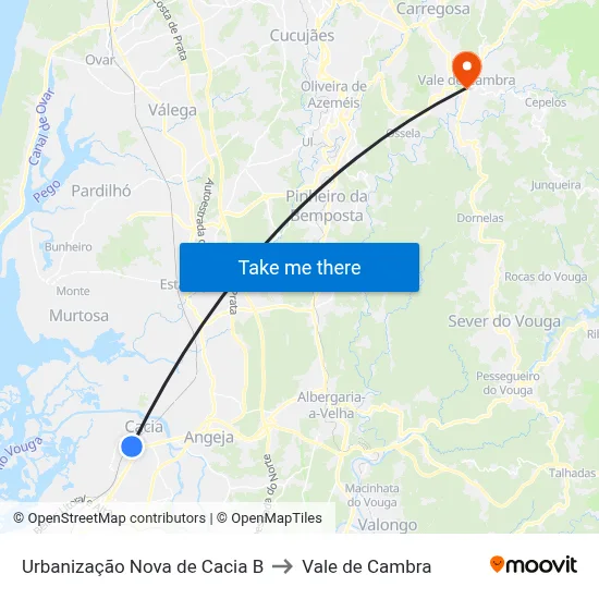 Urbanização Nova de Cacia B to Vale de Cambra map