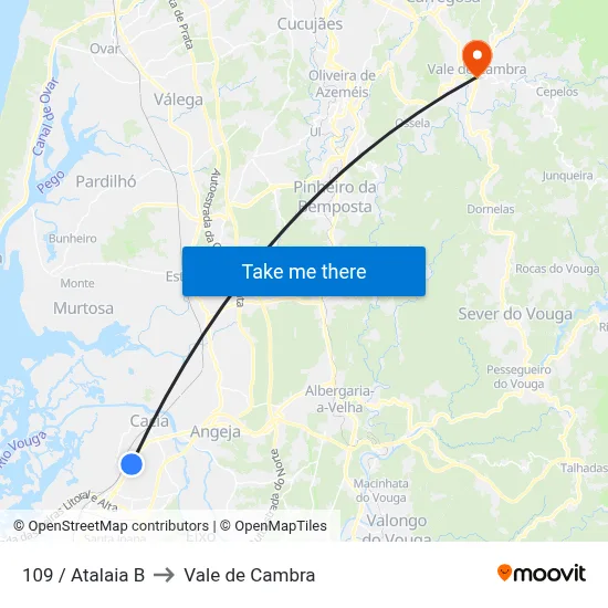 109 / Atalaia B to Vale de Cambra map