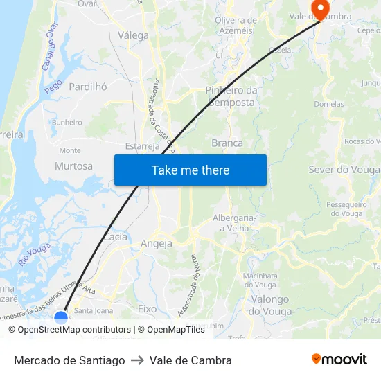 Mercado de Santiago to Vale de Cambra map
