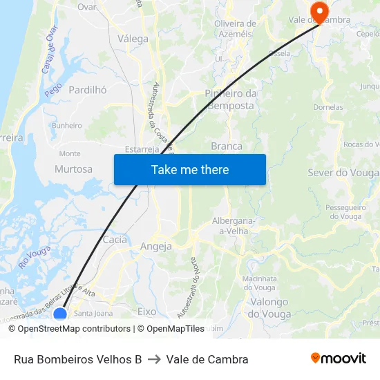 Rua Bombeiros Velhos B to Vale de Cambra map
