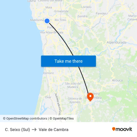 C. Seixo (Sul) to Vale de Cambra map