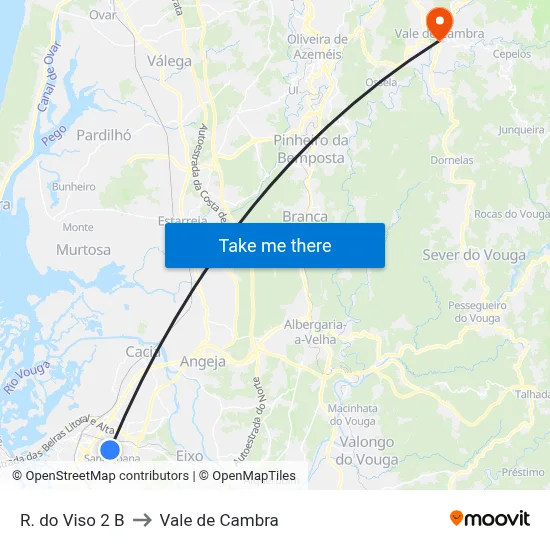 R. do Viso 2 B to Vale de Cambra map
